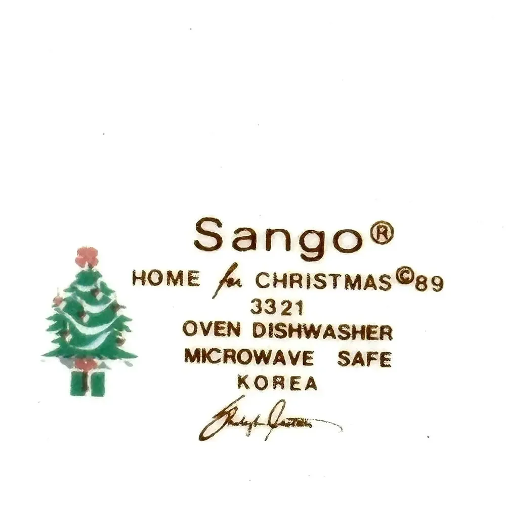 Sango Home for Christmas 1989 Korea Gold Mark # 3321 Flat Cup and Saucer Set